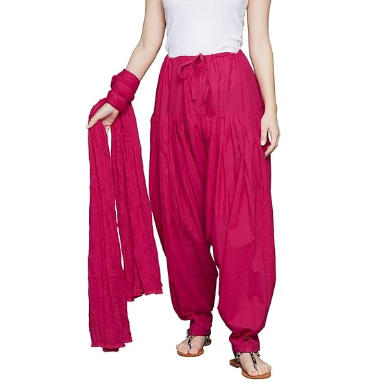 STYLONG WOMENS COTTON FULL PATIALA SALWAR PYJAMA WITH DUPATTA (FREE SIZE) Pink