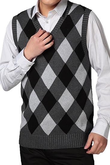 Amazon Jokhooメンズアーガイルvネックセーターベスト カラー グレー ベスト 通販