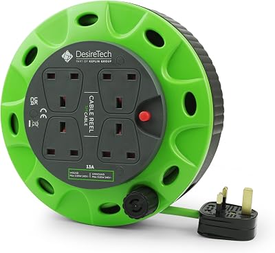 Desiretech 4 Socket Extension Lead 5m Heavy Duty Cable Reel 13A CE UKCA