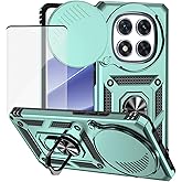 Yodueiv for Xiaomi Redmi Note 14 Pro 5G Case with Tempered Glass Screen Protector and Slide Camera Cover, Magnetic Ring Car Mount Holder Protective Cover for Xiaomi Redmi Note 14 Pro 5G Green