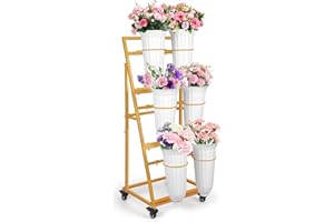 LEALIBAUSS 3FT Flower Display Stand with 6 Buckets,Metal Flower Bar Stand with Wheels,3 Layers Moving Florist Bouquet Shelf f