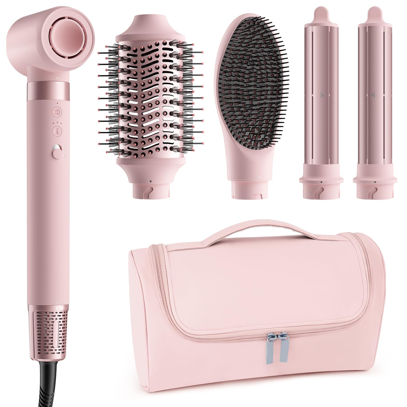 MESCOMB 5 in 1 Hot Air Styler Wrap – High-Speed Hair Dryer Brush with Auto Wrap Curlers, Fast Drying & Frizz-Free Styling, No Heat Damage, Volumizing Brush with Travel Bag
