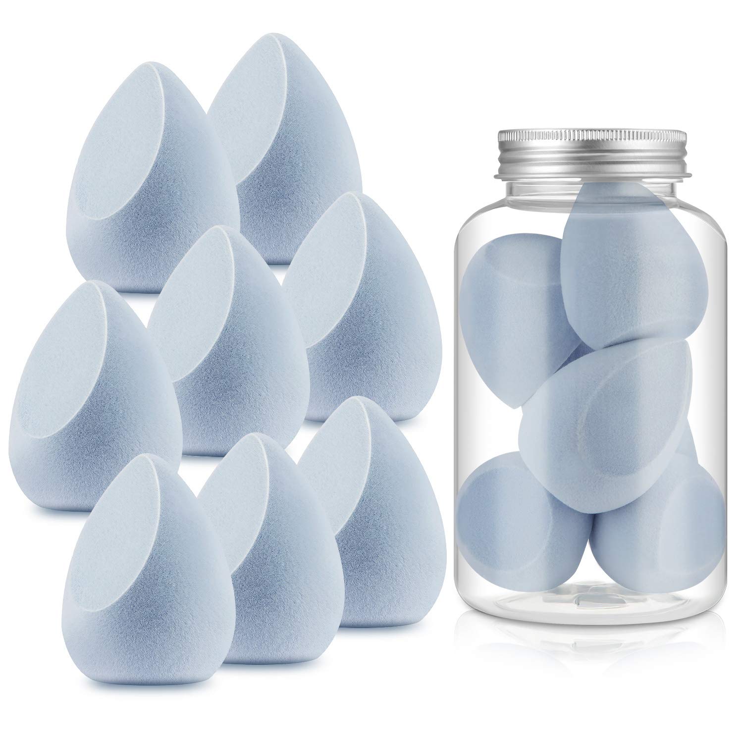 8 Pieces Microfiber Velvet Blue Sponge Makeup Beauty Sponge Foundation Latex-Free Sponge Flawless Makeup Blender with Storage Bottle for Liquid Cream and Powder : Beauty