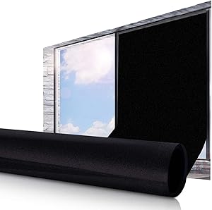 ESSORT Window Privacy Film, One Way Mirrored Film, Anti UV Sunscreen Sunblock Film, Self-Adhesive Heat Control, for Office Home Daytime Privacy (17.7 Inch x 6.5 Feet, All Black - Static Cling)