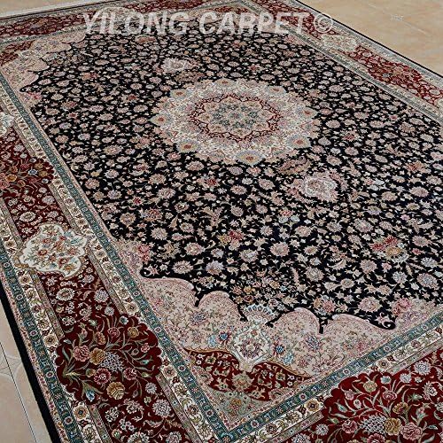 Yilong 10'x14' Hand Knotted Kerman Silk Rug Classic Persian Medallion Handmade Home Area Rugs (Navy and Red) YL0344
