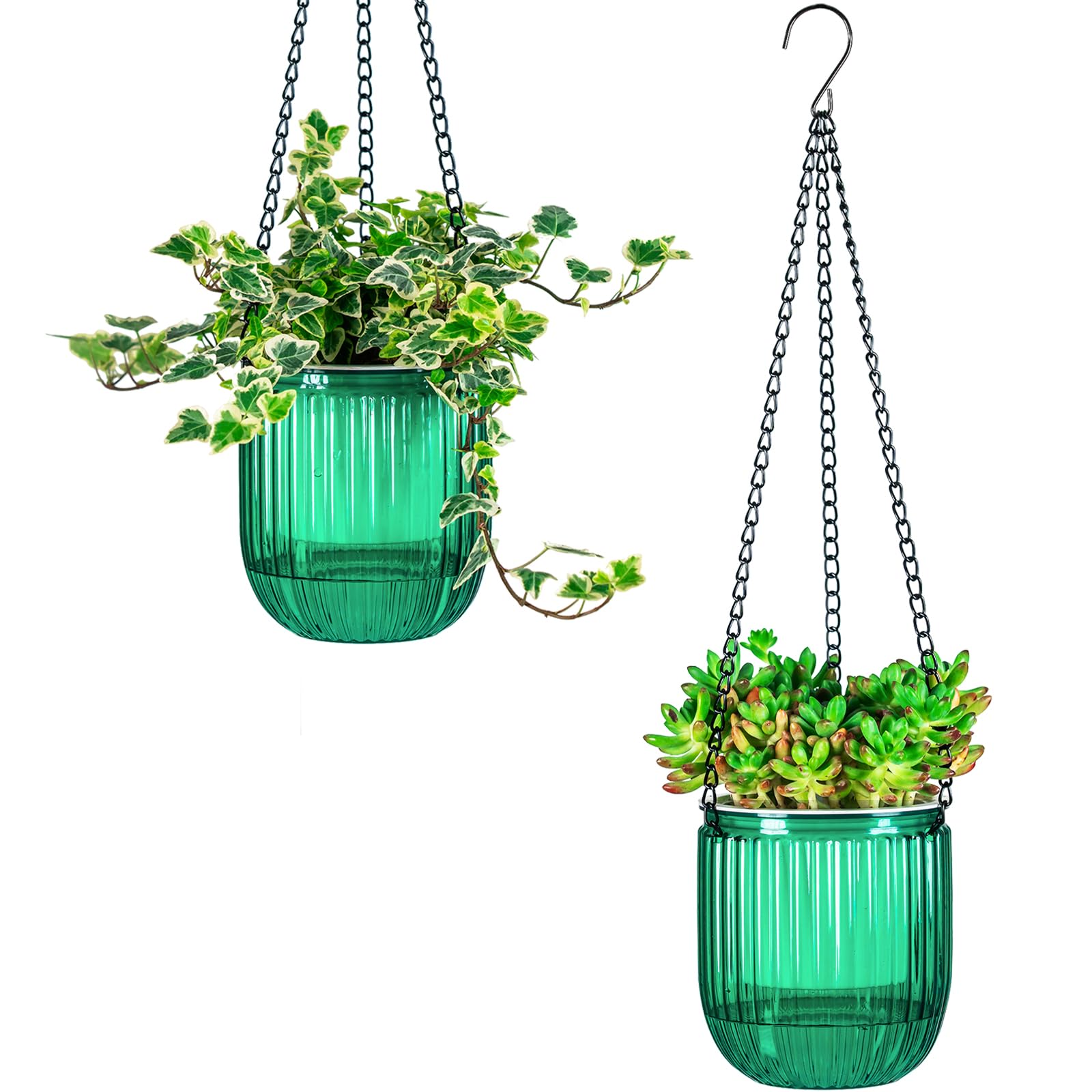 Josteve 4.5 Inch 2 Pcs Self Watering Hanging Planter Indoor Plant Pots with Drainage Holes, Outdoor Small Hanging Planters Flower Pot Basket, Visible Water Level, Plant Hanger Home Decor, Gardening
