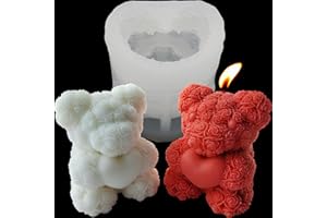 YMMLLP 3D Rose Bear Silicone Molds Candle Making Molds Valentine's Day Silicone Molds Bear Silicone Mold Resin Silicone Molds for Women,Birthday,Mother's,Wedding Gifts and Window Display(Small Bear(Heart))