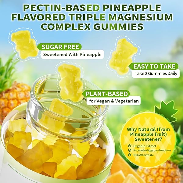 MAGNESIUM GLYCINATE GUMMIES | AS TRIPLE COMPLEX MAGNESIUM GLYCINATE, TAURATE & CITRATE – MAGNESIUM SUPPLEMENT W/CALCIUM, ZINC & D3,K2 FOR IMMUNE & REST – 60 COUNT