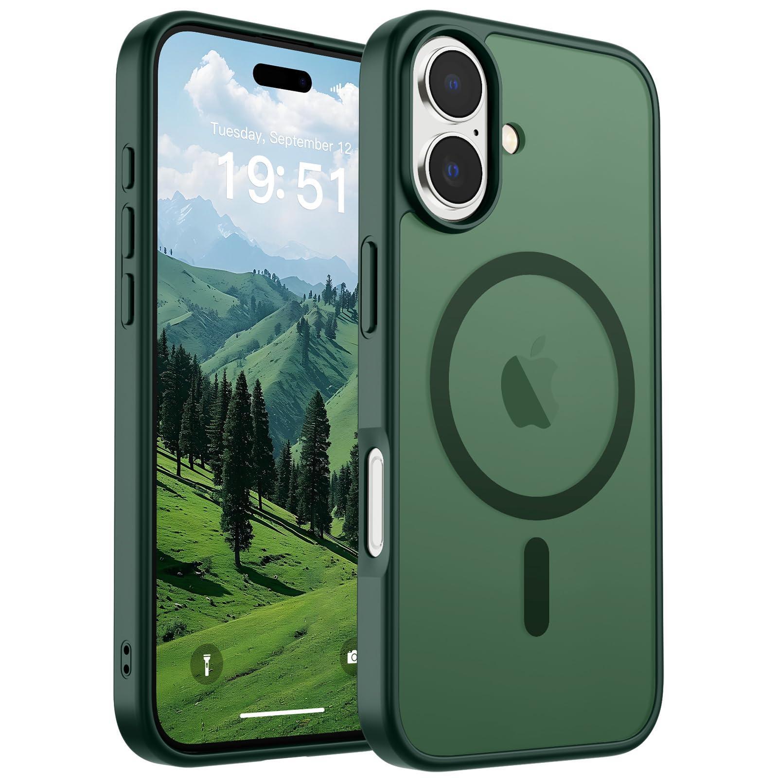 Supfine Magnetic para la caja del iPhone 17 (compatible con magsafe) (protección de caída de grado militar) translúcido a prueba de choque mate con cubierta de teléfono anti-huella de dedo 2025, bosque verde