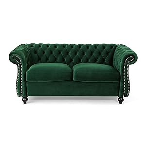 Christopher Knight Home Karen Traditional Chesterfield Loveseat Sofa, Emerald and Dark Brown, 61.75 x 33.75 x 27.75