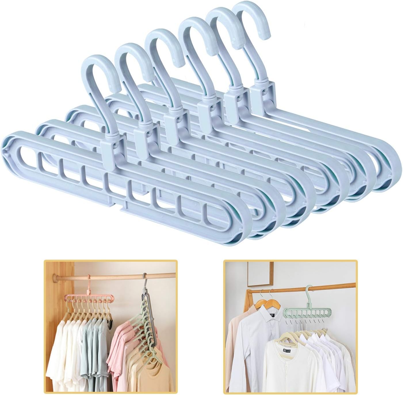 Pack of 6 Clothes Hangers Space Save Closet Organize Plastic Suit Pants Coat Skirt Blue