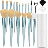 Makeup Brushes 20PCs Makeup Brush Set with Foundation Eyebrow Blending Concealer Blush Eyeshadow Contour Lash Powder Brush, Travel Make Up Brush Kit with Case &amp; 2 Powder Puff - Baby Blue