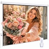 120" Motorized Projector Screen, Electric 16:9 Projector Screen with Remote Control, Indoor/Outdoor HD Movie Screen, Wall/Ceiling Mounted, Perfect for Home Office Theater TV, White
