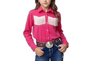 Noomelfish Girls Fringe Snap Button Down Western Shirt Cowgirl Long Sleeve Blouse Tops (5-12 Years)