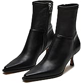 Atsroel Womens Brown Suede Fall Boots with Side Zip, Ankle, Mid Calf, Pointed Toe, Kitten Heel, Dressy, Short Boots