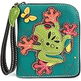 CHALA Zip Around Wallet, Wristlet, 8 Credit Card Slots, Sturdy Pu Leather - Frog - Turquoise