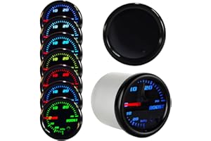 Nrkiscy Tinted 7 Color Turbo Boost/Vacuum Gauge Kit 30 PSI 2 1/16"(52mm) Includes Mechanical Hose T-Fitting Wiring Multi Colo