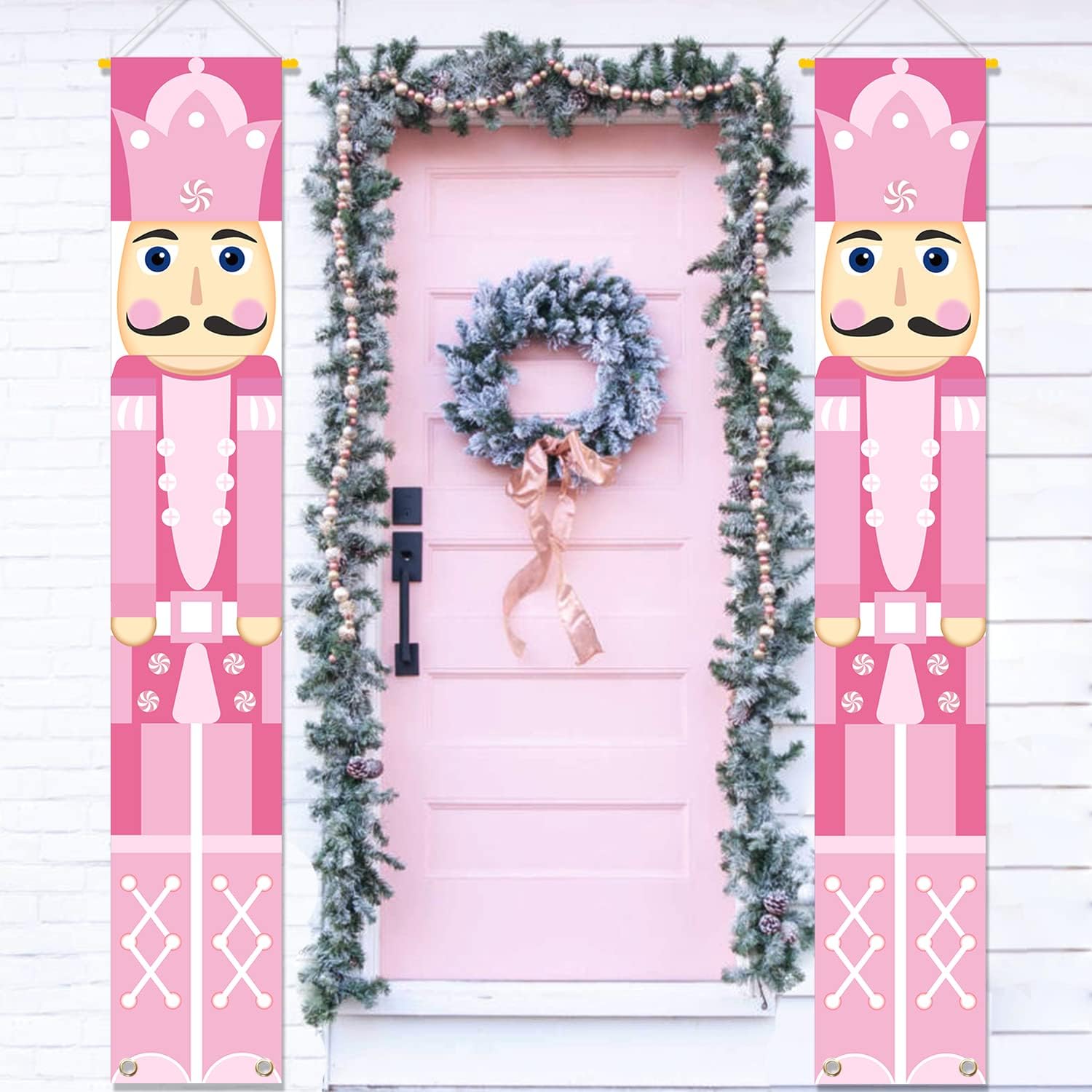 Nutcrackers - Pink Nutcracker Porch Banner Welcome Hanging Sign Christmas Indoor Outdoor Decoration Home Party Birthday Idea