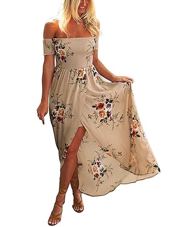 off the shoulder floral maxi dress
