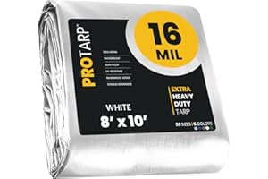 PROTARP Extra Heavy Duty 16 Mil Tarp Cover, Waterproof, UV Resistant, Rip and Tear Proof, Poly Tarpaulin with Reinforced Edges for Roof, Camping, Patio, Pool, Boat. (White 8′ X 10′)