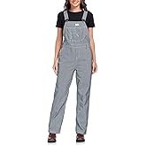 HISEA Women's Hickory Stripe Bib Overalls, Womens Relaxed Fit Overalls with Adjustable Straps and Convenient Tool Pockets