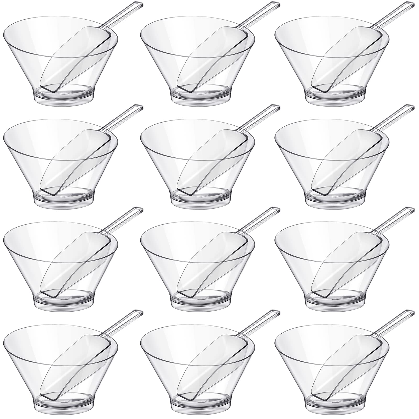 Photo 1 of Sawysine 24 Pcs Plastic Clear Serving Bowls with Kitchen Plastic Scoops Salad Serving Bowls Popcorn Scoops Angled Candy Container for Salad Cooking Parties, 210 ml