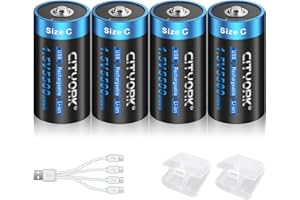 CITYORK Rechargeable Lithium C Batteries 4 Pack, 1.5V C Cell Batteries with 4 in 1 USB-C Charging Cable, 5500mWh High Capacit