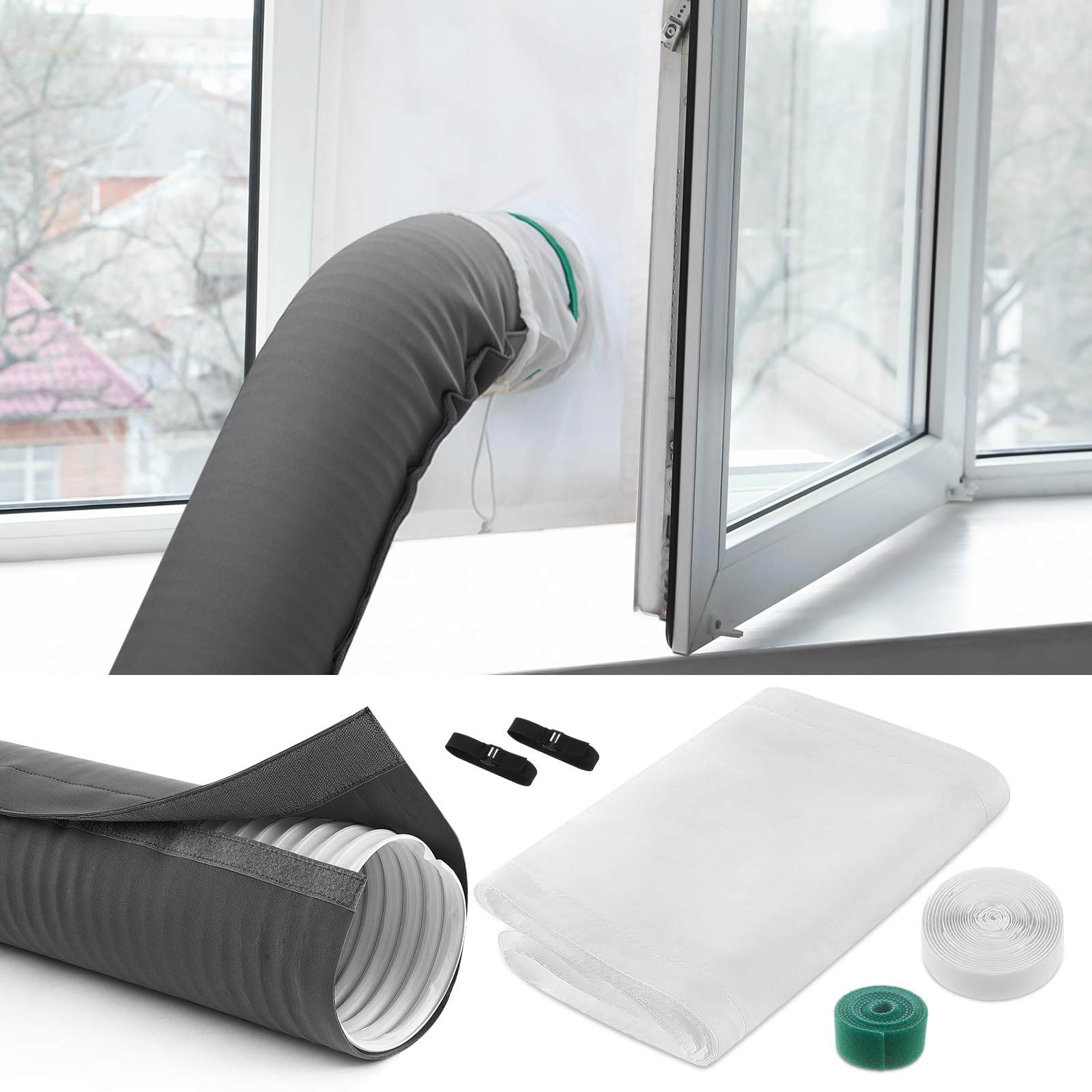 Sliner Portable Air Conditioner Window Vent Kit AC Hose Cover Wrap Duct ...