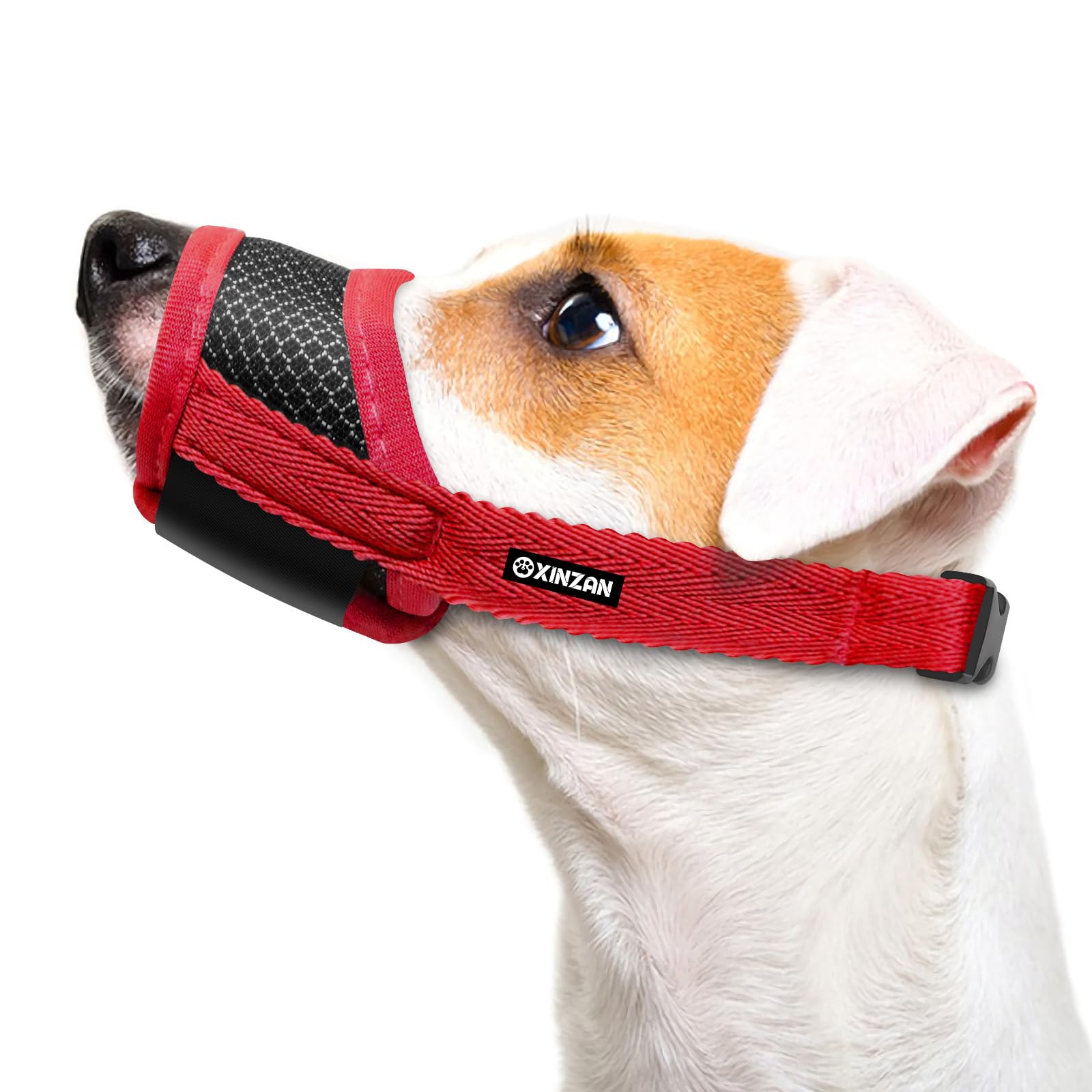 Dog Muzzle for Small Dog Medium Dogs to Prevent Biting Barking Eating, Soft Nylon Muzzle for Dogs, Adjustable Breathable Mesh Small Dog Muzzle Allows Panting Drinking (Red, S)