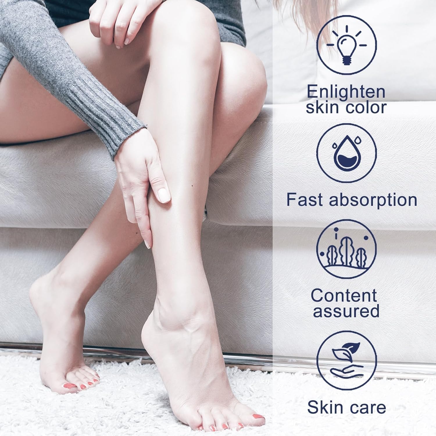 Image depicting before and after results of cream usage on underarms, elbows, and knees, showing improved skin tone.