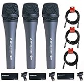 Sennheiser 3x e 835 Micrófono de escenario vocal dinámico de mano cardioide con cable con clip - Con 3 x Pyle PPMCL15 Cable d