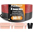 4 Gauge Wire (25Feet Black+25Feet Red) Copper Clad Aluminum CCA - Primary Automotive Power Inverter Wire,20PCS Lugs Terminal
