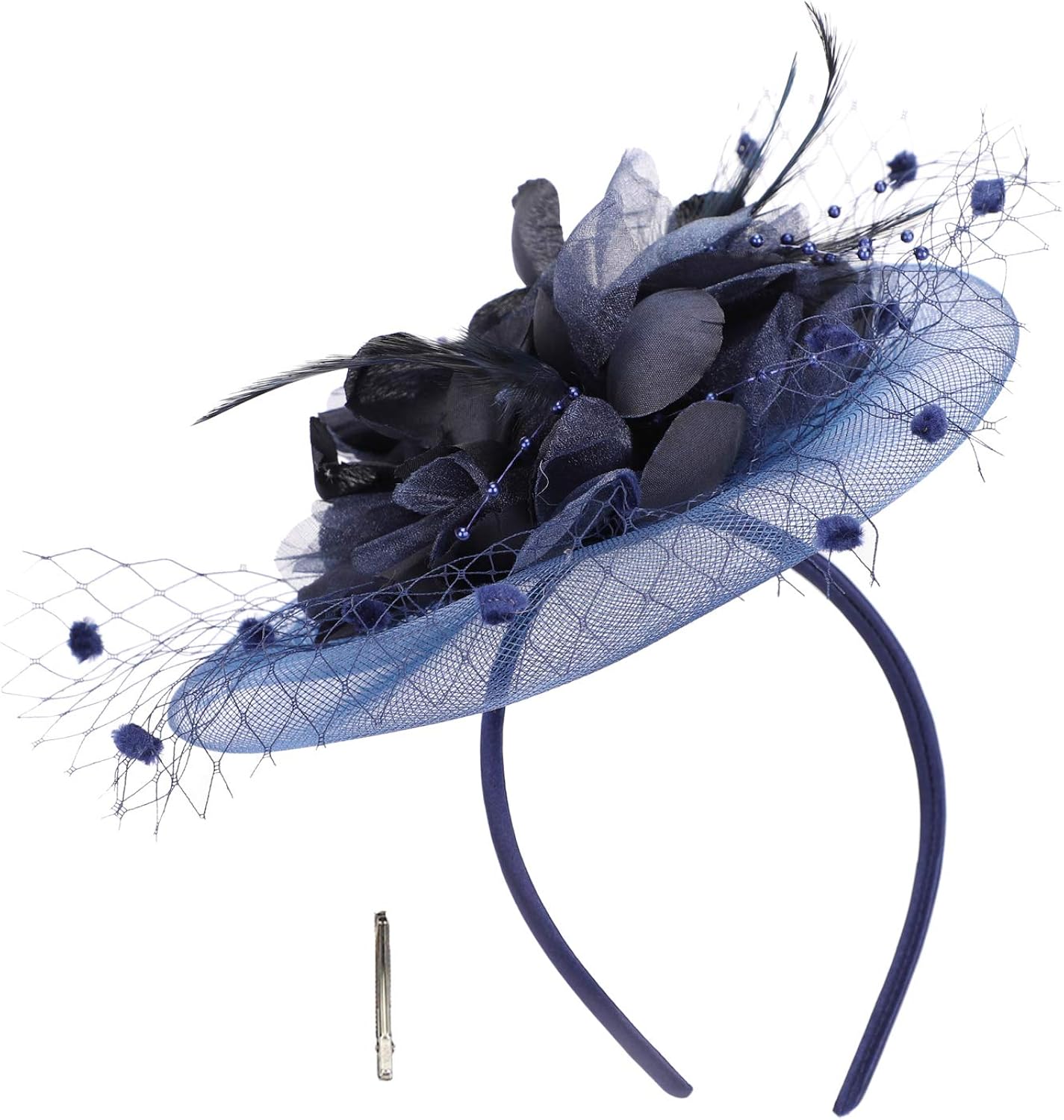 Women Ladies Flower Feather Fascinators Navy Pillbox Hat Bowler Party Hat Bridal Wedding Hair Accessories with Hair Clip Hair Loop Hairpin for Evening Prom Church Burlesque Race Ascot Hats