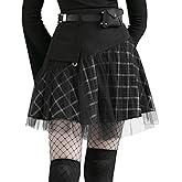PUNK RAVE DAILY Women Gothic Skirts Women Goth Mini Plaid Skirt with Tulle Punk Dunk High Waist A-Line Party Skirt