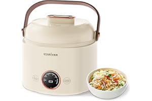 Stariver Small Rice Cooker, 2 Cups Uncooked Mini Portable Rice Cooker with Handle, Non-Stick Ramen Cooker, PFOA-Free, Rice Maker with Keep Warm & Delay Start Function, Electric Pot,1L