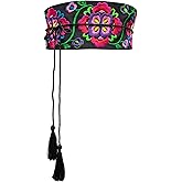 FANFAN Mexican Embroidery Belt Sash Beautiful Floral Belt Women Tassel Waist Belt Adjustable Dia de los Muertos Belt E3