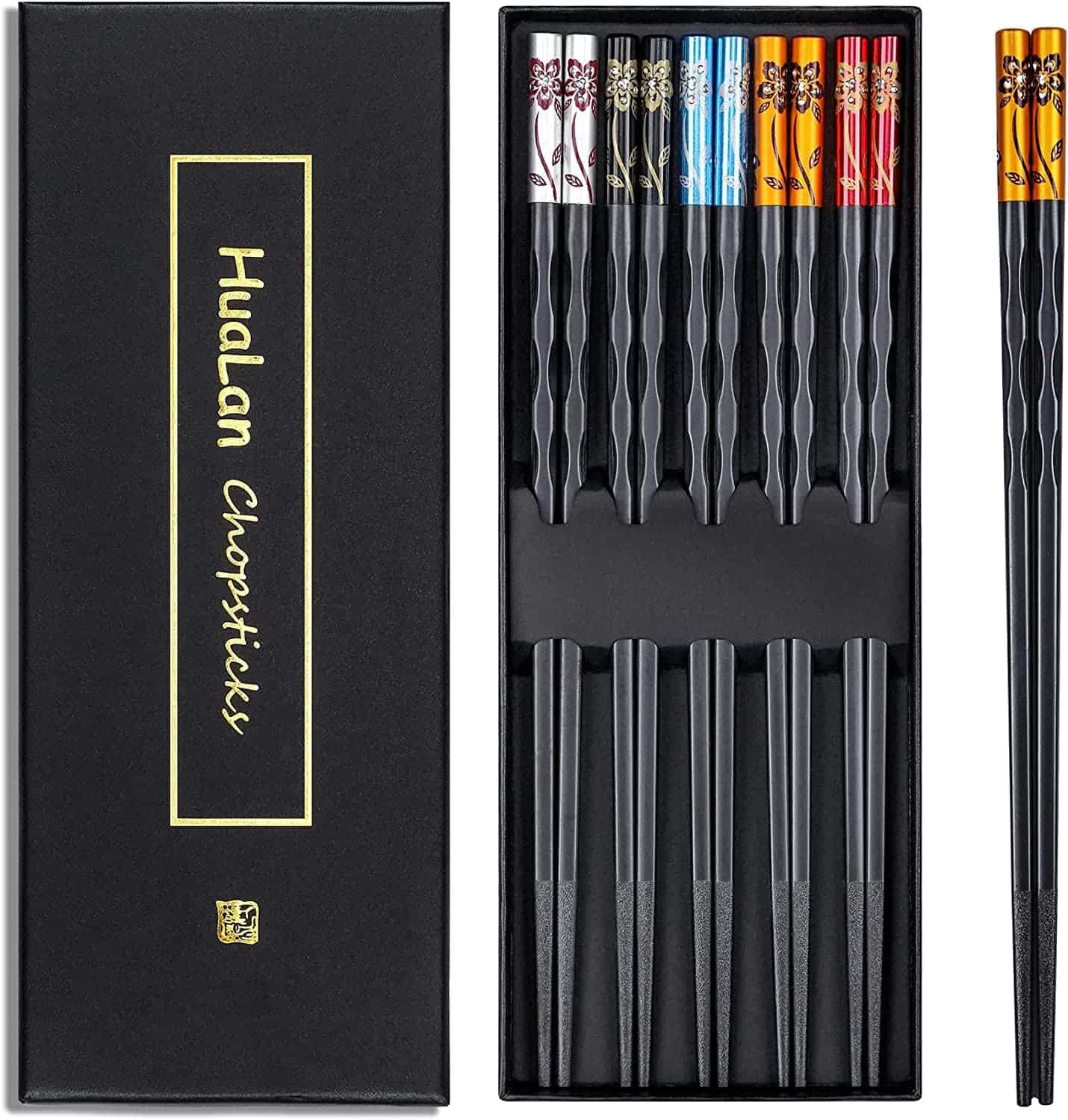 HuaLan Fiberglass Chopsticks Series - Japanese Non-Slip Luxury Reusable Chopsticks 5 Pairs Gift Set