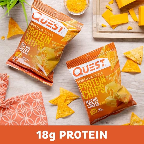 QUEST NUTRITION PROTEIN TORTILLA CHIPS, NACHO CHEESE, 18G PROTEIN, 4G NET CARBS, 150 CALORIES, LOW CARB, GLUTEN FREE, SOY FREE, POTATO FREE, BAKED, 1.1OZ BAG, SINGLE SAMPLE