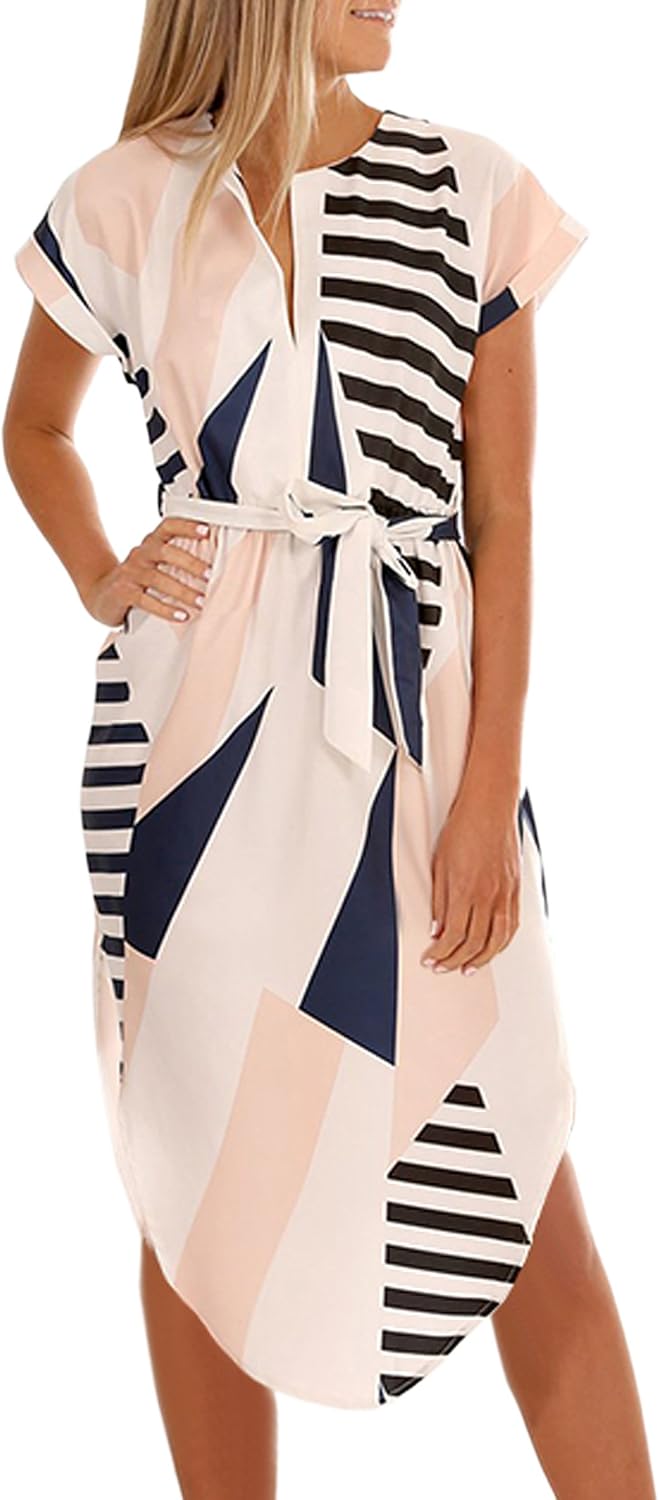 Vestito Estivo Donna STYLEWORD Midi A Maniche Corte - Lungo, Floreale, Per Spiaggia E Vacanze