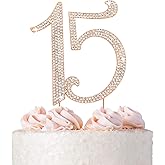 15 Cake Topper - Premium Rose Gold Metal - 15th Birthday or Anniversary Party - Sparkly Rhinestone Quinceanera Cake Topper Decoration Makes a Great Centerpiece - Now Protected in a Box