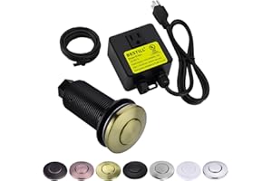 BESTILL Sink Top Air Switch Kit for Garbage Disposal - UL Certified, Brushed Gold Long Push Button with Brass Cover