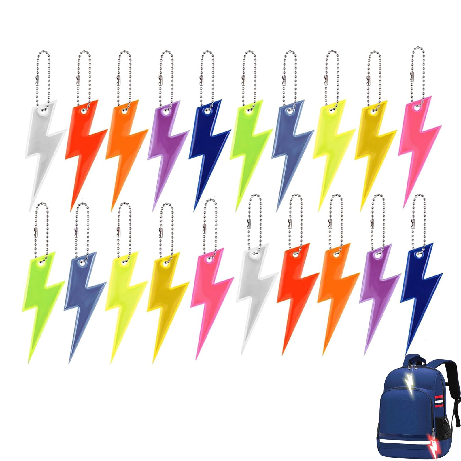 Dyzoxa 20 PCS Safety Reflector Pendants 10 Colors Reflector Pendant with Chains Reflective Pendants Safety Reflectors Reflective Strips for School Bag Backpacks Walking Running Cycling