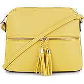 SG SUGU Lunar Lightweight Medium Dome Crossbody Bag Shoulder Bag with Tassel | Zipper Pocket | Adjustable Strap