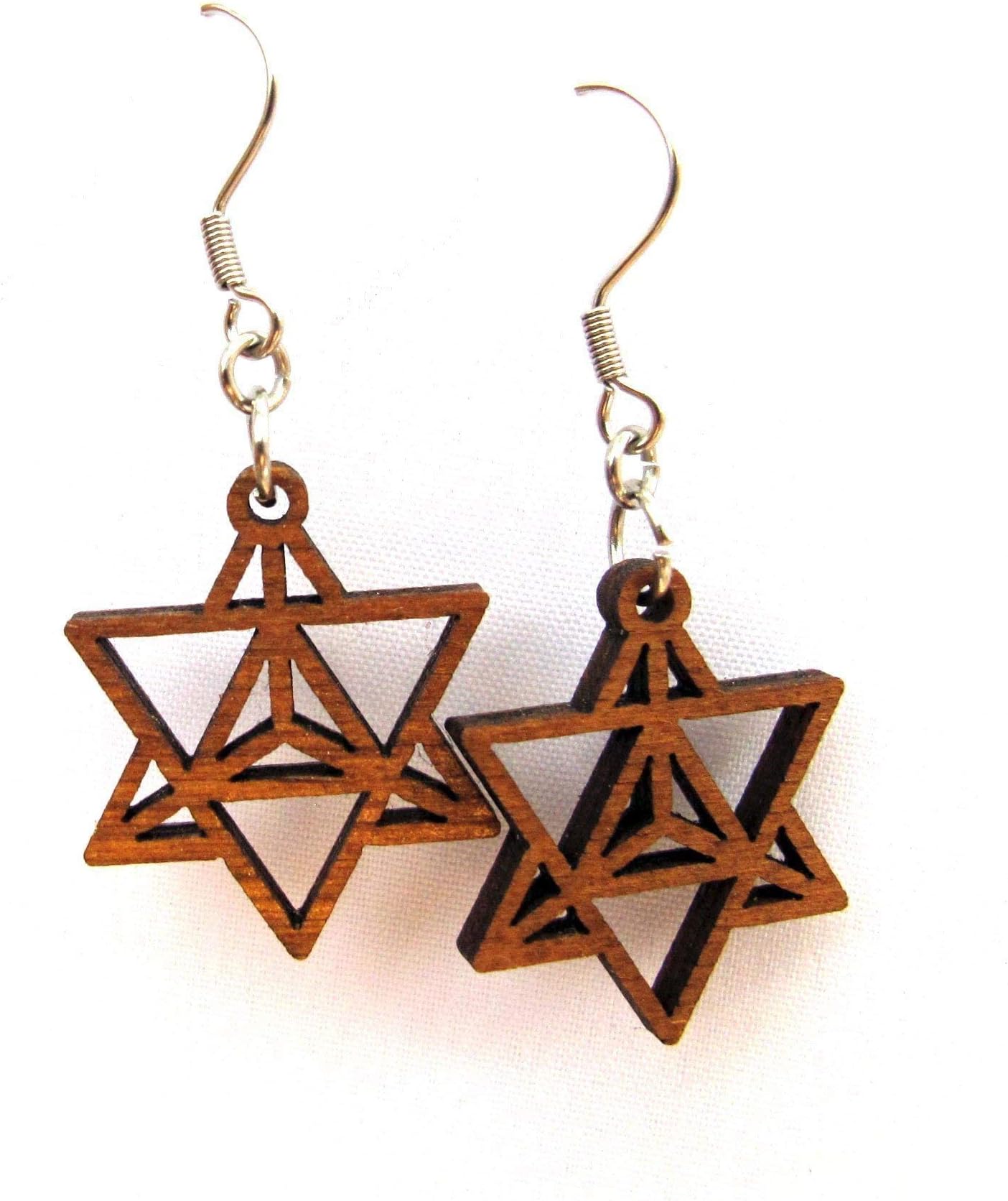 The Star Tetrahedron Wooden Earrings, Merkaba Earrings, Sacred Geometry Jewelry