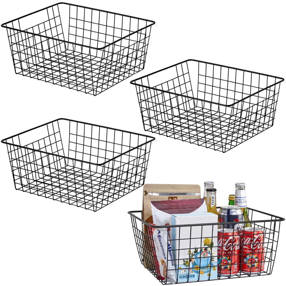 Photo 1 of Aeggplant Kitchen Wire Baskets Farmhouse Decor Metal Food Storage Organizer,Household Refrigerator Bin with Built-in Handles for Cabinets,Pantry,Bathroom,Black