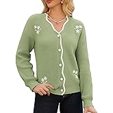 GRACE KARIN Flower Sweater Cardigan for Women, Button Down Long Sleeve Cardigans, Embroidered Open Front Jacket