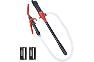 AETLEEMO Portable Power Battery Pump，Portable electric battery pump with controlled flow and stop nozzle, extra long hose for gasoline, diesel, kerosene, 2.2 GPM