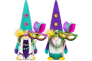 KnomeKo Mardi Gras Gnomes Party Decorations Mardi Gras Necklace,Beads,Masks Face on a Stick Party Decor New Orleans Farmhouse Mardi Gras Tiered Tray Decor