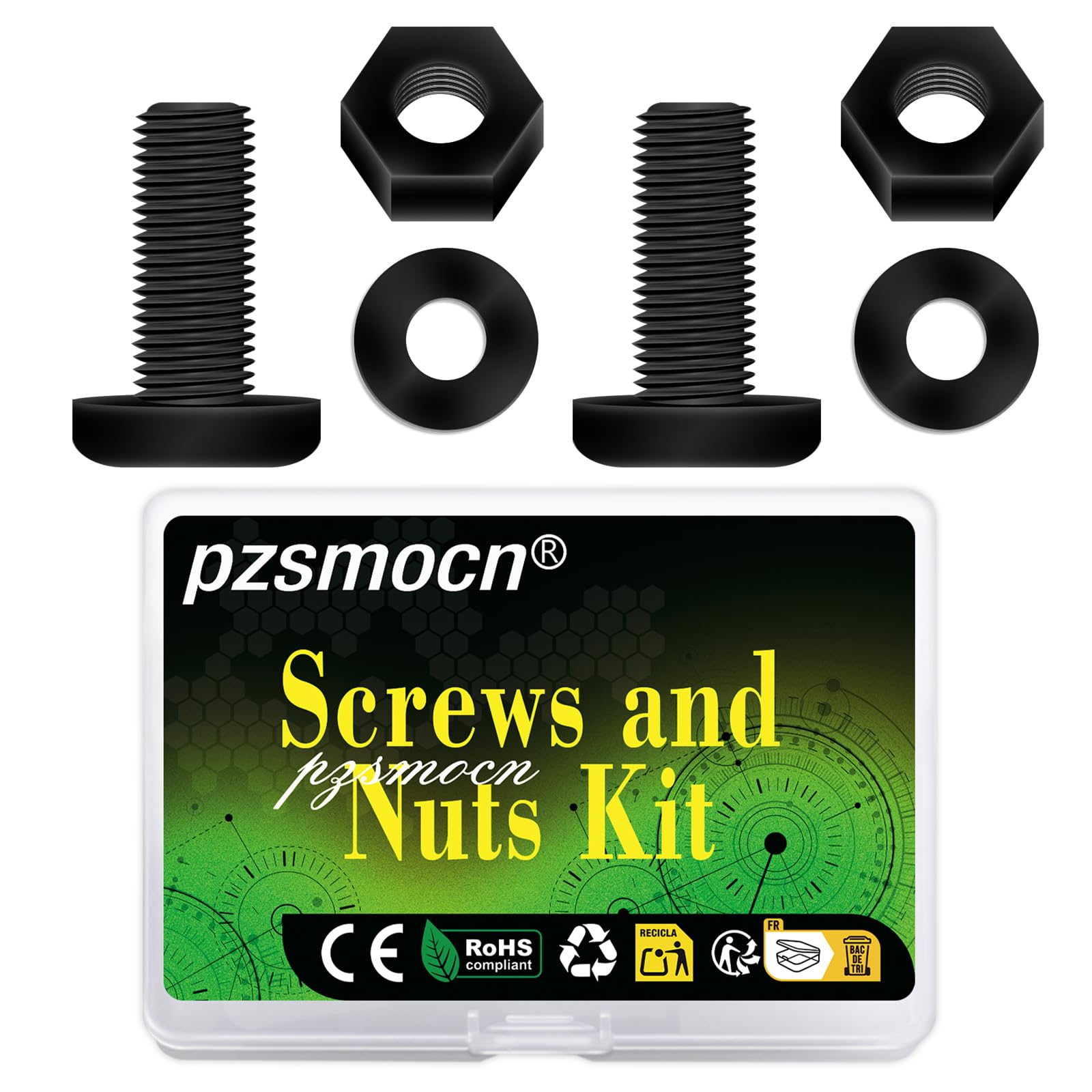 Pzsmocn 90 Pieces/30 Sets M8*20 mm Plastic Black Nylon Cross Round Head Screw Hexagonal Nut Combination Kit, with Insulating Washers, Standard Size, For DIY and Electronic Assembly. — image 1