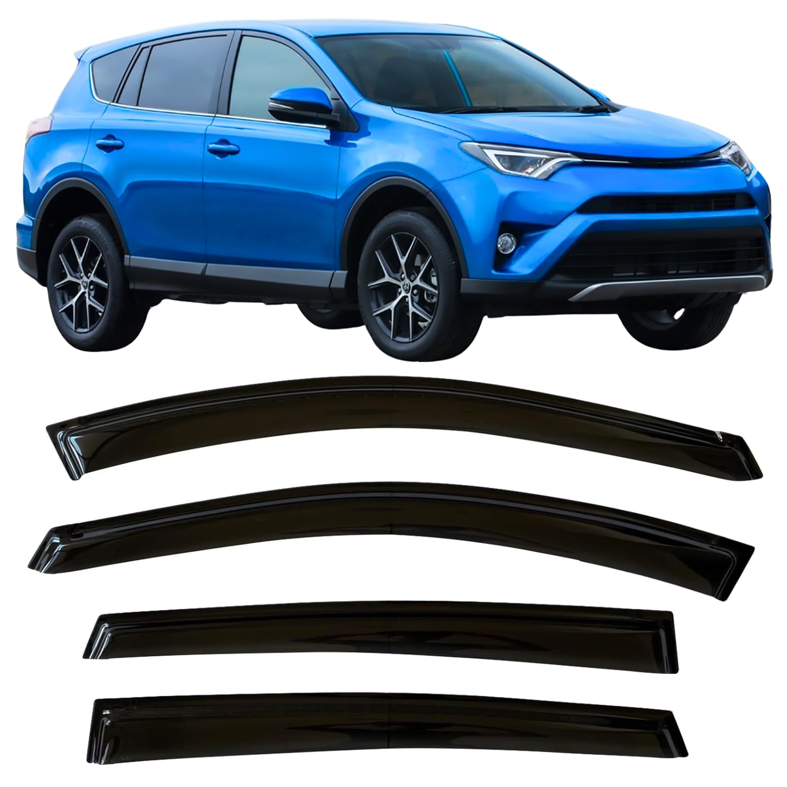 Photo 1 of 2013-2018 Tape-On Rain Guards Side Window Deflector Visors for Toyota RAV4 LE XLE SE Limited Platinum Black 2014 2015 2016 2017